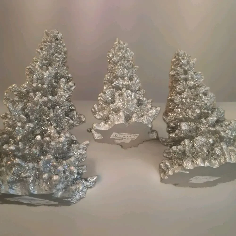 Department 56 Silver Christmas Trees Multi Colored Glitter Set Of 3